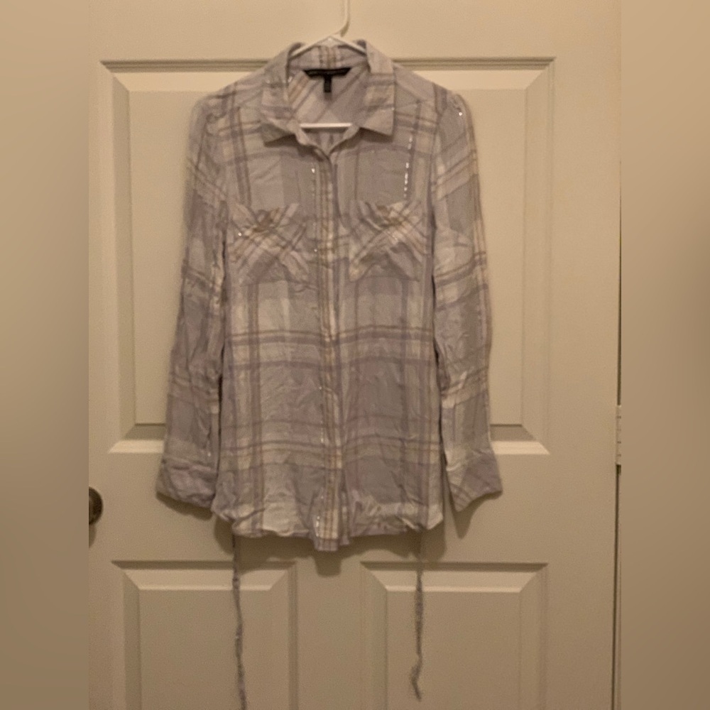 White House Black Market Plaid Button-Up Shirt. Size-8